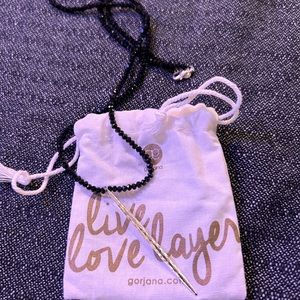 Long onyx bead necklace with silver detail